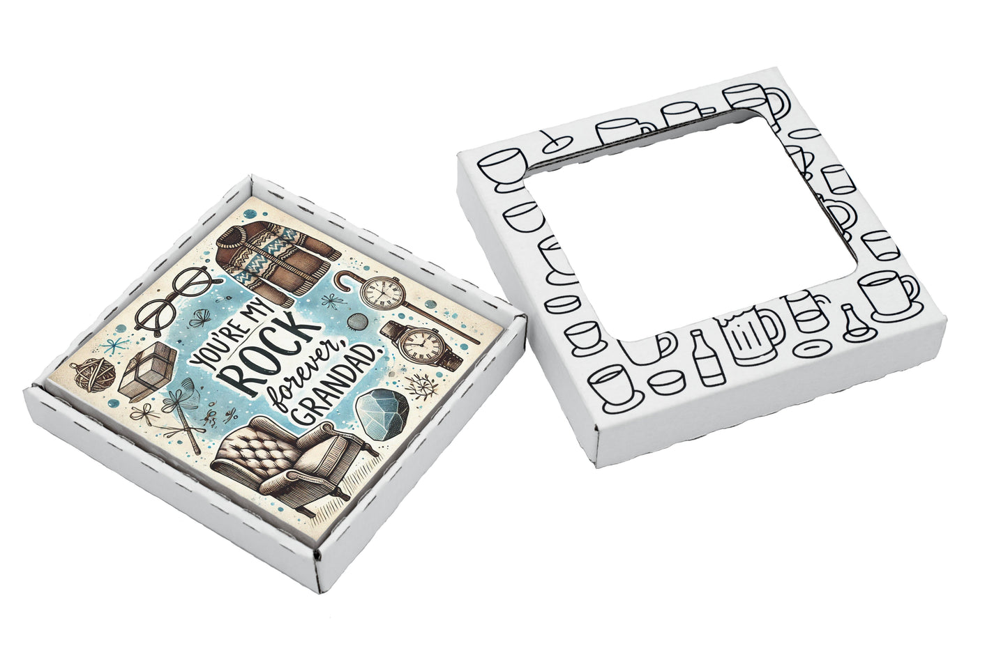 You're My Rock Forever Grandad Coaster Gift Pack - Perfect Birthday or Housewarming Gift