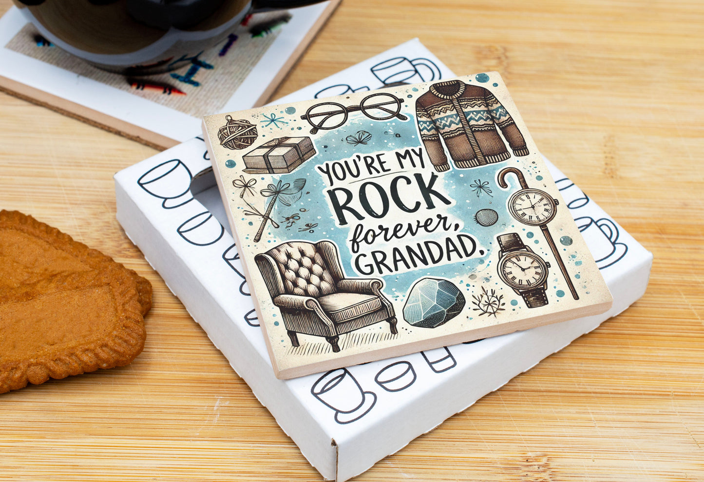 You're My Rock Forever Grandad Coaster Gift Pack - Perfect Birthday or Housewarming Gift